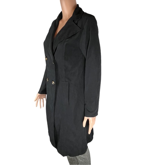 SHEIN Suede Double-Breasted Lightweight Long Coat, Black | S - Picture 7 of 16
